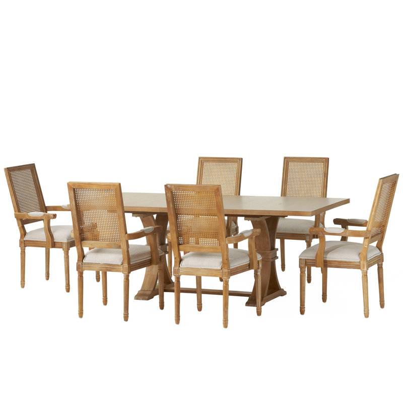 Hoskin Extendable Solid Wood Solid Wood Top Trestle Dining Set, Natural, Beige