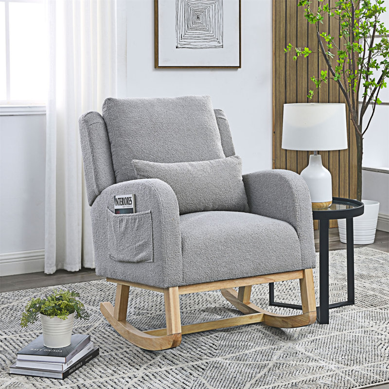 Chaise berçante d'appoint, Tissu gris en peluche