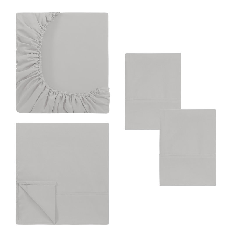 Ensemble de draps en microfibre 4 pièces Modern, King Sheet Set with 2 Pillowcases, Gris clair
