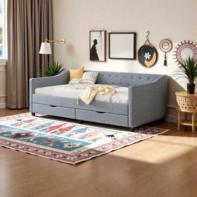 Upholstered Daybed with Storage Drawers, Convertible Sofa Bed