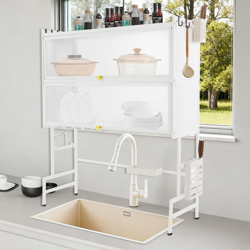Égouttoir à vaisselle en H à 2 niveaux sur égouttoir, H 40,9 po x l 33,5 po x P 11,8 po, Blanc