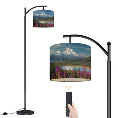 Arc Floor Lamp with Adjustable Lampshade Denali Fireweed Denali National Park Alaska Standing Lamp 3 Color Temperatures Dimmable Tall Pole Lamp with Foot Switch for Bedroom