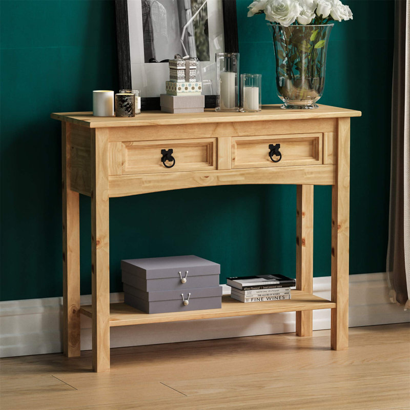 Dermott 2 Drawer Solid Wood Console Table for Hallway & Living Room Furniture