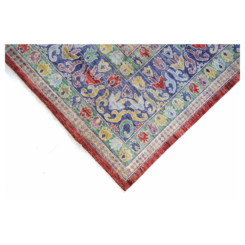 Hand Knotted Wool Area Rug in Red And Purple