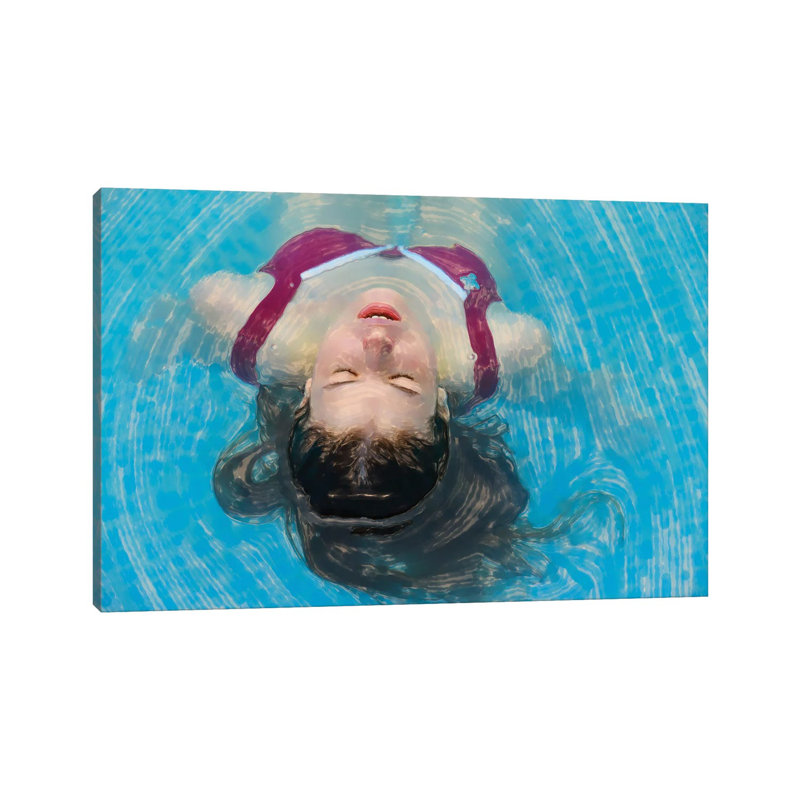 Young Woman Relaxing in the Pool 1 Piece Wrapped Canvas Painting, 20.32 cm H x 30.48 cm W