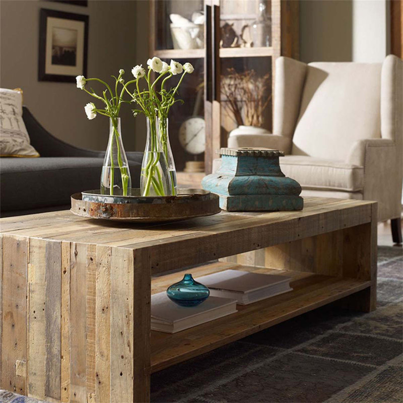 Table basse rectangulaire en bois massif, H 15,75 po x L 39,37 po x l 19,69 po