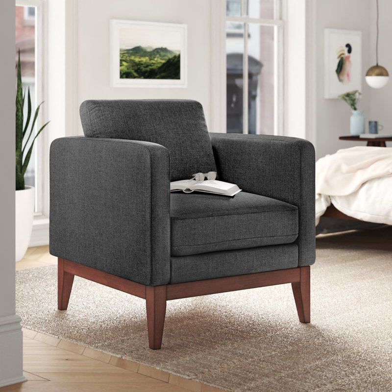 Londell Upholstered Armchair, Heathered Dark Gray Linen
