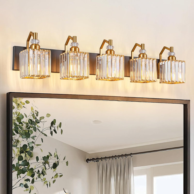 Luminaire de meuble-lavabo moderne avec abat-jour en cristal, installation sur miroir, installation facile, Carrée, Or/noir