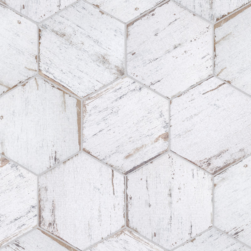 Retro 7" x 8" Porcelain Wood Look Wall & Floor Tile, Blanc