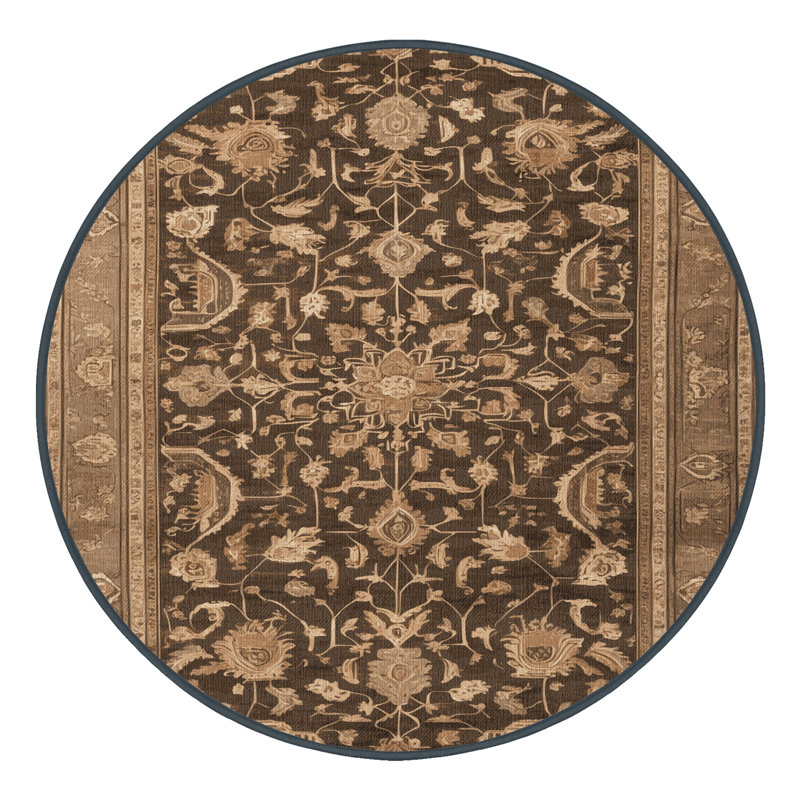 Tapis brun lavable à la machine, Rond 8 pi