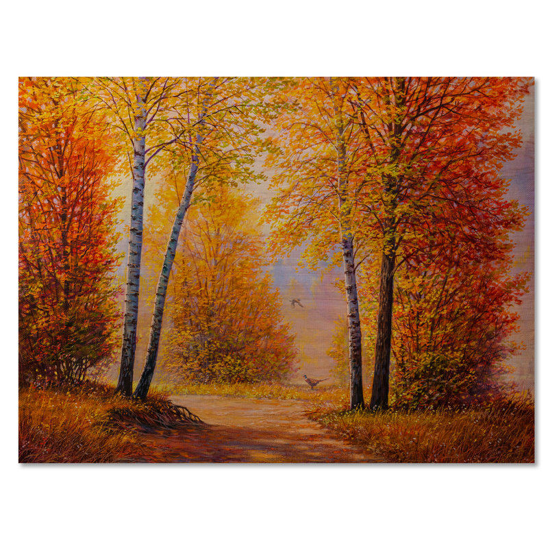 Morning Sunlight Through The Autumn Trees - reproduction de Lake House, H 24 po x l 36 po x P 1 po, Bois de pin
