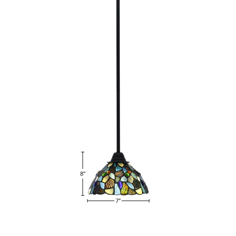 Paramount Stem Hung Pendant Shown In Matte Black Finish With 7" Blue Mosaic Art Glass