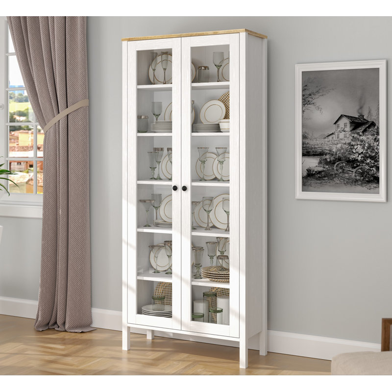 Modern Scandinavian Bookshelf, 83 x 76.4 x 13.8 inches | 100% Melamine Coated Particle Board, 0.7-inch Thickness | MDF Profile Legs, Metal Handles, Numerous Shelves, Wall-Mountable, Elegant White Finish