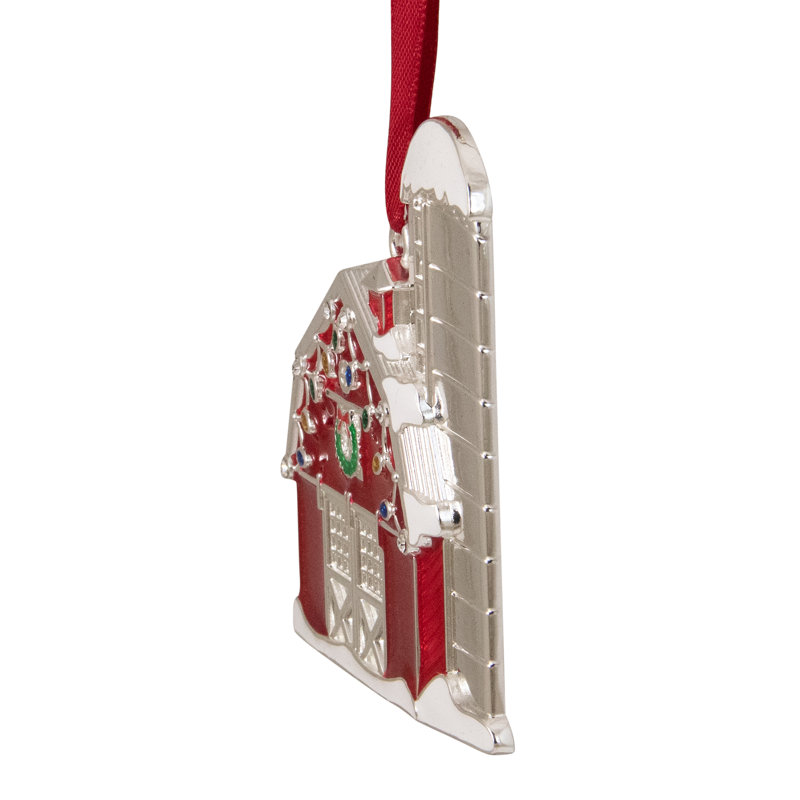 Ornement de Noël de grange rouge et blanc 3,5 "avec cristaux 3,5"