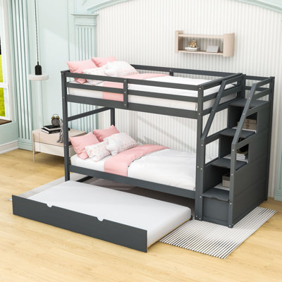 Twin-Over-Twin Trundle Bunk Bed With Stairs And Twin Trundle
