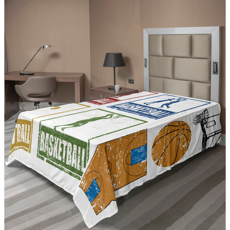Ambesonne Retro Top Flat Sheet Grunge Basketball Sport Navy Green Red, Twin Flat Sheet