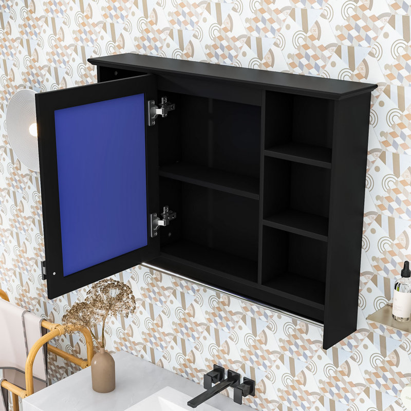 Solution de rangement pour salle de bain élégante avec intérieur réglable, porte miroir, Noir