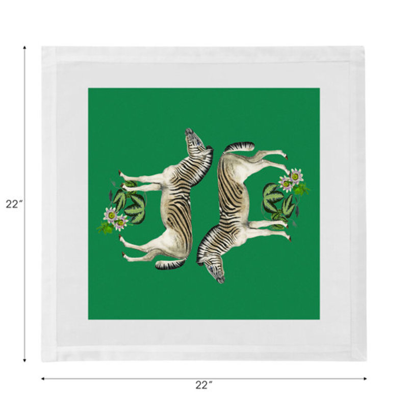 Zebra Seeing Double Cotton Sateen Dinner Napkins, Kelly
