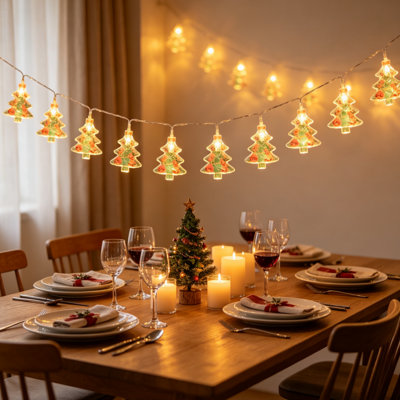 Christmas Tree Shaped LED String Lights Warm Lights, Indoor Window Mantel Xmas Decorative Lights for Holiday Bedroom Wall Party Decor 1.5M Battery not included