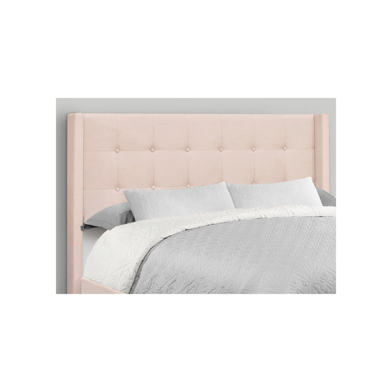 Grand lit tapissier avec pieds en métal chromé - finition velours rose