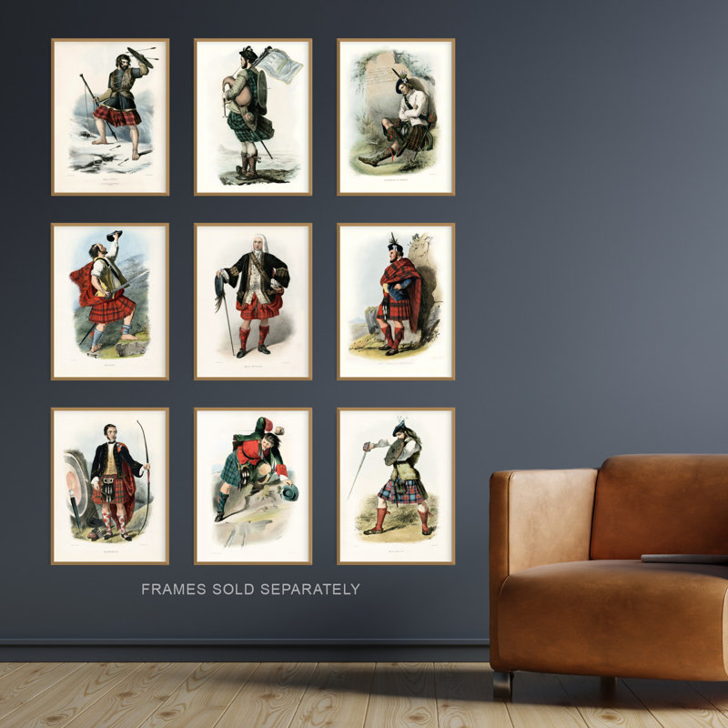 Collection Of Scottish Clan Tartans Macdonald 9-Piece Set Unframed Wall Art Prints Study Office Aesthetic Illustration Portraits