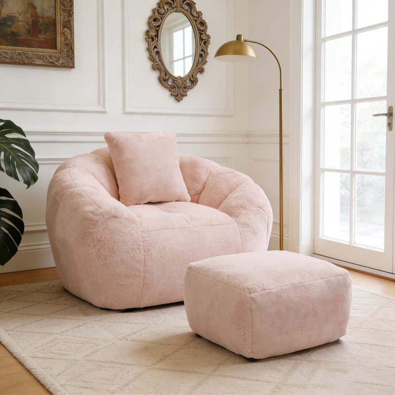 Bean Bag Chair withFootstool, Pink