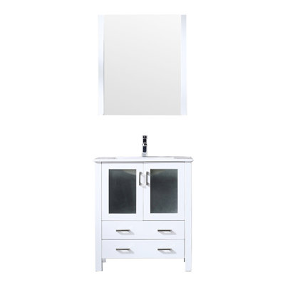 30" W X 18.25" D White Bath Vanity With Ceramic Surface, Faucet, And 32" H Mirror Top, 28"