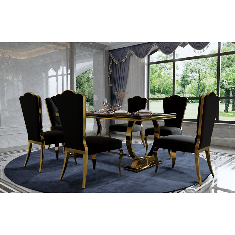 Chaise de salle à manger rembourrée Kontxi, Noir, Or