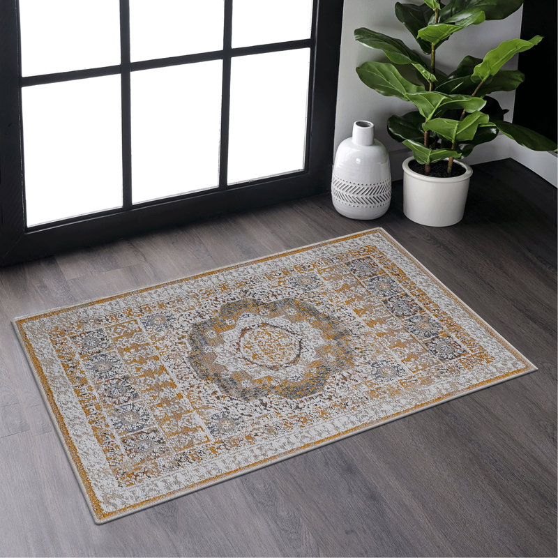 2X3 Cream/Ivory /Medallion Non-Shedding Living Room Bedroom Dining Home Office Stylish And Stain Resistant Area Rug