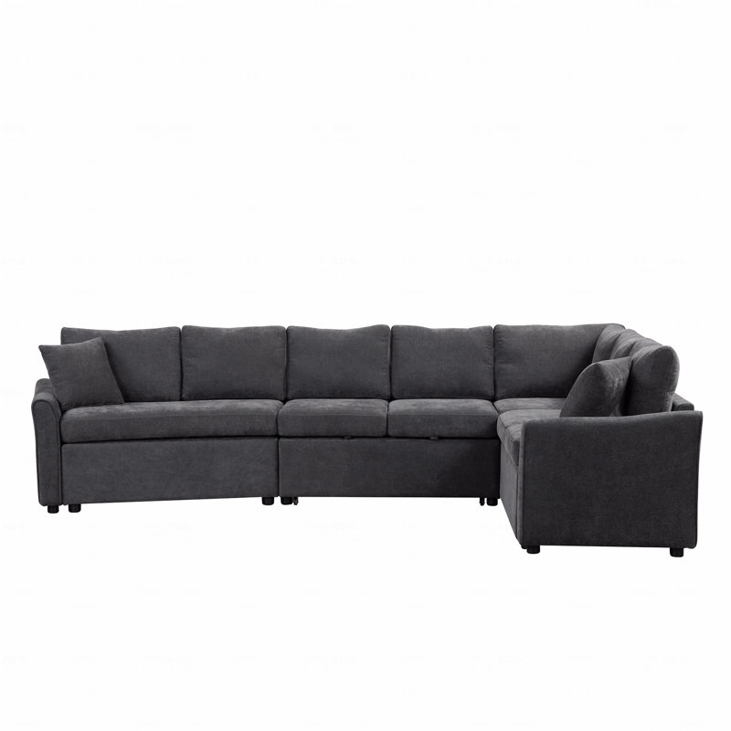 Sleeper, 124.8"L-Shaped Sofa Convertible Sofa Bed Pull Out Sofa  With Two Back Throw Pillows, Two Usb Ports And Two Power Sockets