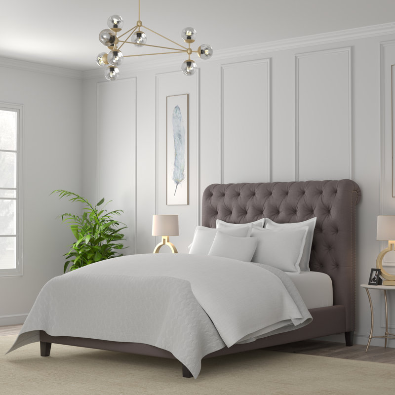 Lit tapissier standard capitonné Wooton, Naturel, Très grand