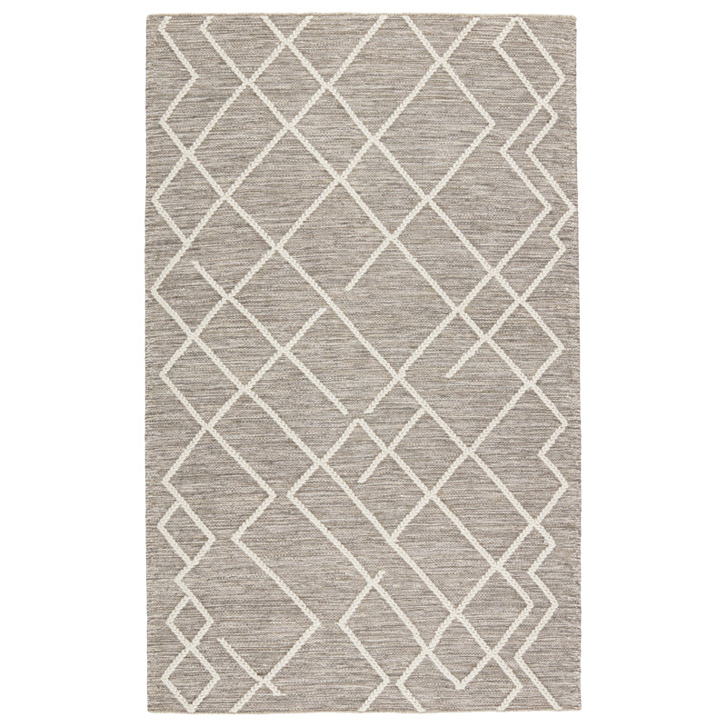 Wool Geometric Area Rug in Gray, Rectangle 5' x 8'