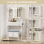 Dressing Table With Charging, Led Lighted Mirror Makeup Vanity With Storage Stool, Glass Tabletop-2114247862