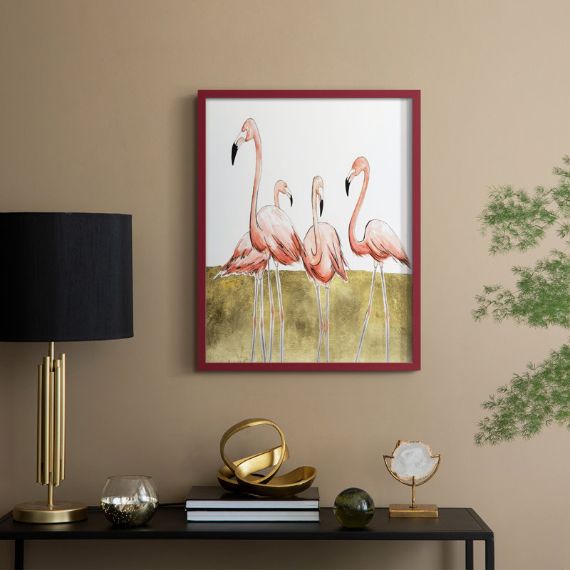«Flamingo Flock II», reproduction encadrée - bois massif, H 11 po x l 9 po, Rouge