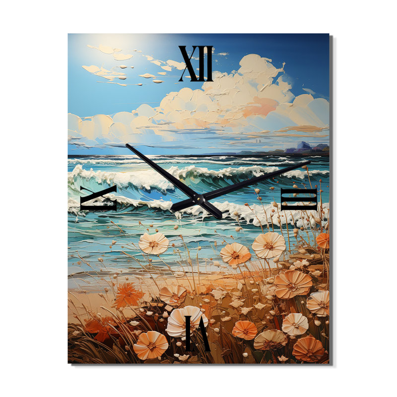 Beach Breeze Pointillism I - Horloge murale moderne nautique et de plage, Très grand