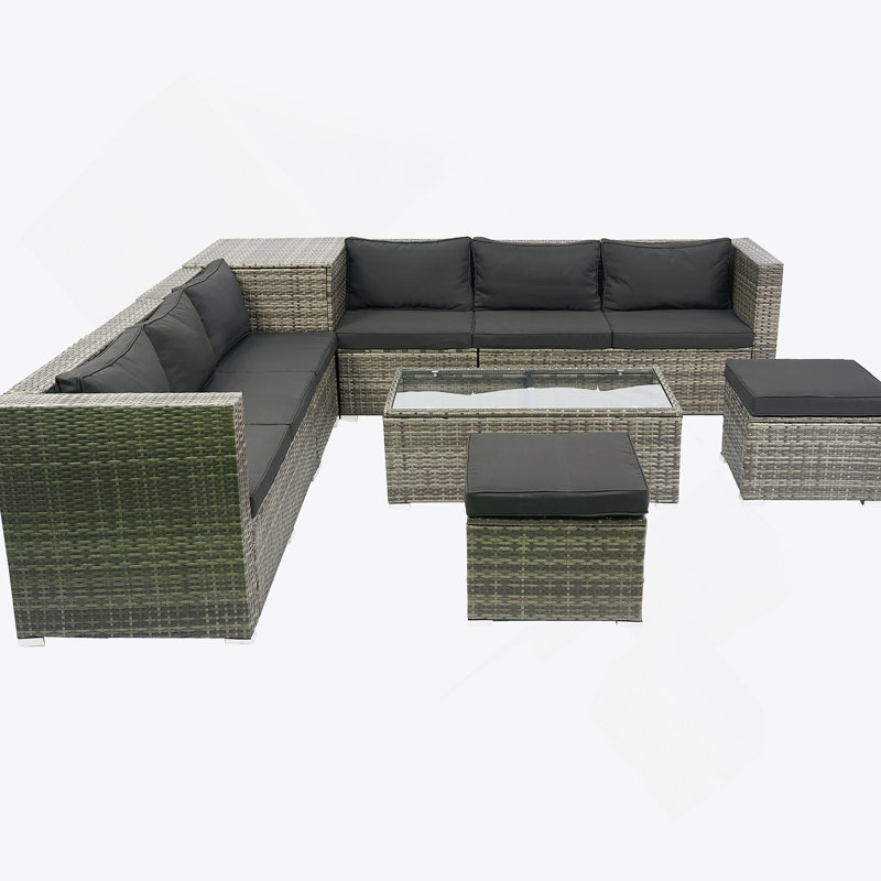 Ensemble de canapé modulaire en rotin 8 pièces pour l'extérieur avec une boîte de rangement sous le siège