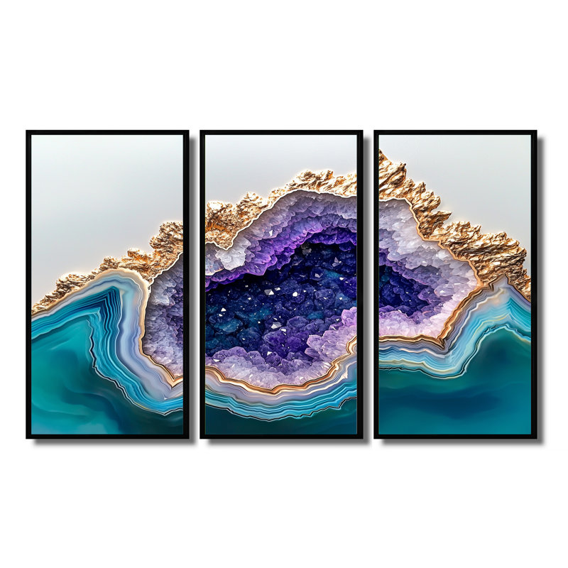 «Agate Dream River VI», ensemble de reproductions d'art sur pierre, Reproduction avec cadre flottant, H 40 po x l 60 po, Noir