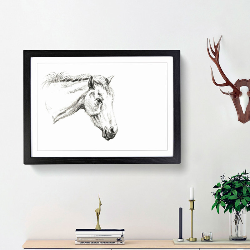 A Portrait of a Horse by Jean Bernard - Framed Print, 33cm H x 45cm W x 2cm D, Black Framed