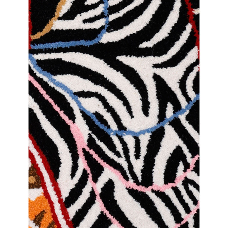 Exotic India Yogic Asana Mat For Home Décor Handcrafted & Foldable Dancing Zebra Shaped Tufted | Non Slip Wool And Cotton Floor Spread From Mirzapur | Sweat-Absorbent Surface Rug'S