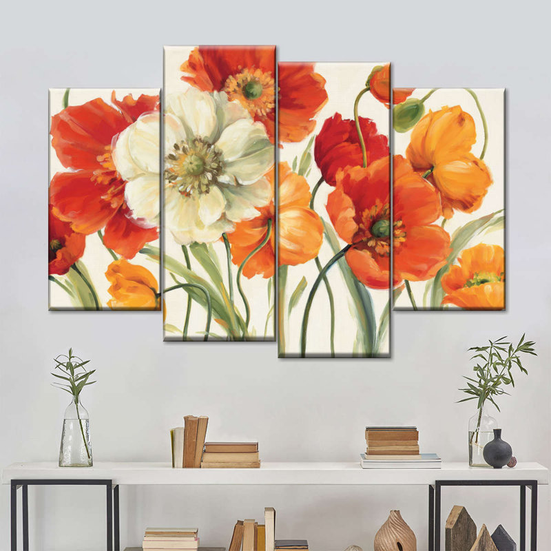 Poppies Melody sur toile, ensemble de 4 pièces, H 54 po x l 84 po x P 1,25 po
