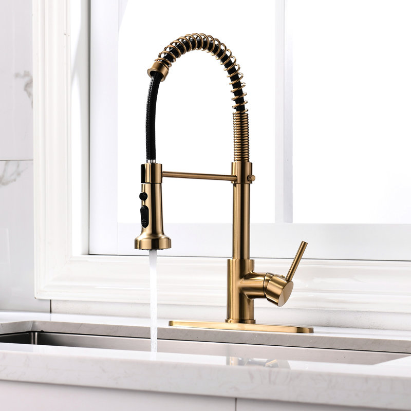 Contemporary Brushed Gold Pull Down Kitchen Faucet, , Easy Clean, Single Lever Handle , Handle, Installation, Corrosion