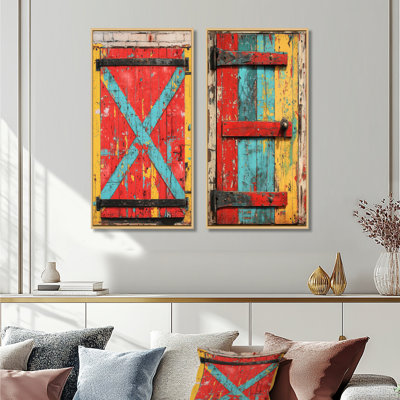 Barn Door Charm I - Barn Door Wall Art 2 Pieces Set
