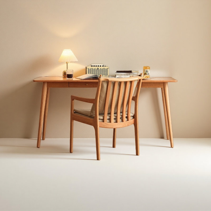 Cherry wood solid wood desk, 29.52" H x 55.11" W x 23.62" D
