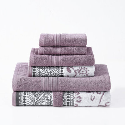 Modern Threads Ophelia 6-Piece Reversible Yarn Dyed Jacquard & Solid Towel Set – 100% Cotton, Quick Dry & Absorbent Bath, Hand & Washcloths