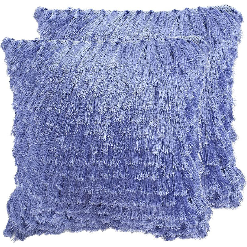 Coussin décoratif à poils longs, 22 po x 22 po, Bleu électrique