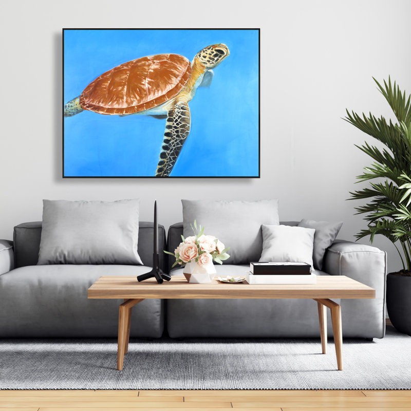 Green Aquatic Turtle - Blue Bedroom Framed Canvas Decor