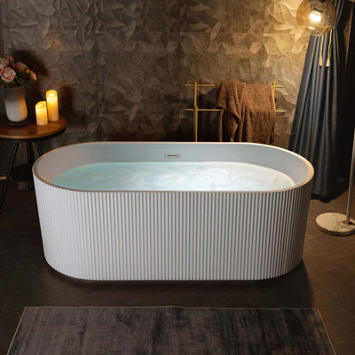 Pavanjit 67"" x 32"" Freestanding Acrylic Bathtub, Unique Artistic Design, Soaking Tub in White -  WoodBridge, B0026-CH