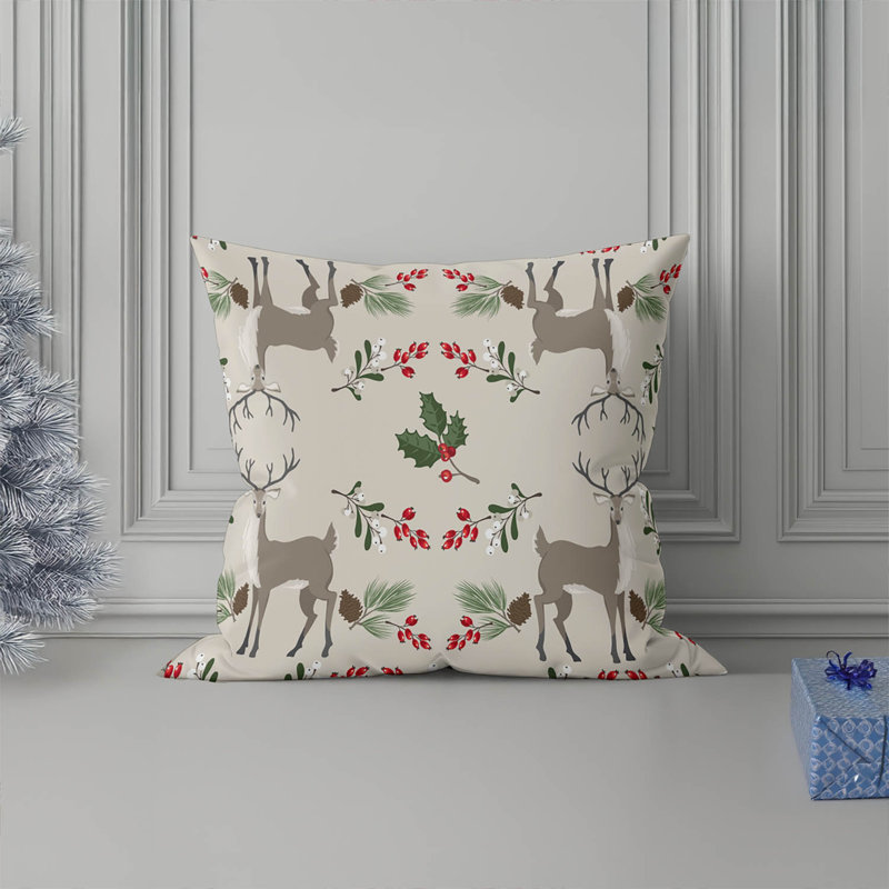 Coussin décoratif d'intérieur Botanical Deer, Ivoire ivoire, Carré 18 po