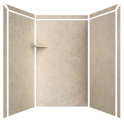 FlexStone Elegance 3-Panel 48"W x 36"D x 80"H Alcove Shower Surround in Creme Travertine