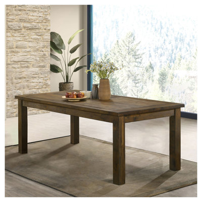 Table de salle à manger rectangulaire Guster rustique en bois d'hévéa massif brun doré, 8 couverts, style campagnard